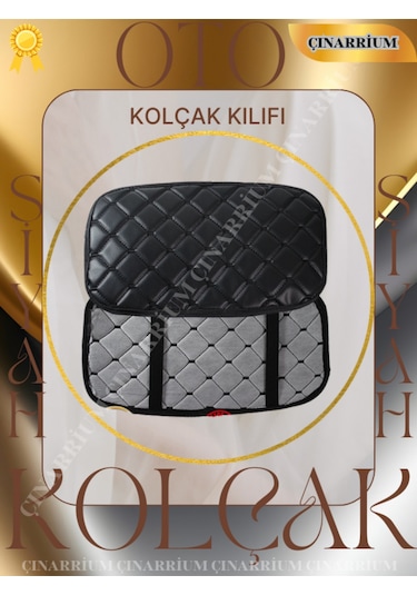 Renault Clio Iı Hb 2002-2008 Deri Oto Kolçak Kılıfı, Kaliteli Süngerli Siyah Nakışlı.