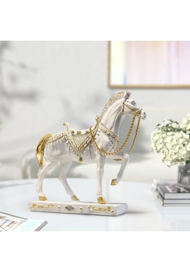 Opulentliving Suntek Doğal Taş At Heykeli Ev Dekorasyonu 19.5x5x18.5cm 19,5cmx5cmx18,5cm