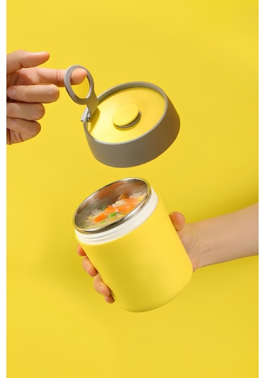 304 Çelik Yemek Mama Saklama Kabı cin560sr Sarı 500 ML Sarı