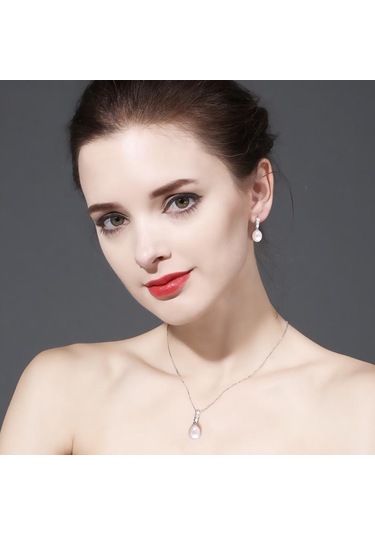 Siyah Lsooyh Klasik Doğal Tatlı Su Inci Kolye Kübik Zirkonya Uzun Küpe Inci Takı Setleri Siyah