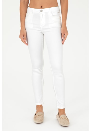 U.S. Polo Assn. Kadın Beyaz Toothpick Fit Kanvas Pantolon 50281692-VR013
