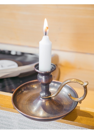 Bakır El Şamdanı Düz Model Oksitli Renk