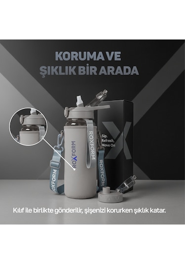 Roxform 1100 Ml Gri Premium Suluk Matara Bpa & Bps İçermez, Kılıflı Ve Sızdırmaz Gri
