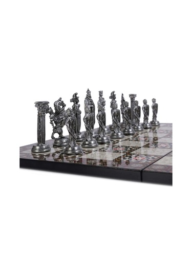 5 No. İngiliz Antik Bakır Satranç Taşları Ve Katlanır Sedef Desen