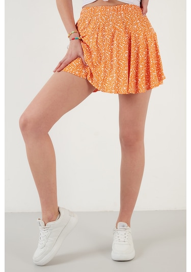 Lela Beli Lastikli Mini Şort Bayan Etek 5864024 Oranj