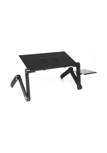 TriLine Çift Fanlı 7" - 19" Katlanabilir Mouse Padli Notebook Masası Siyah