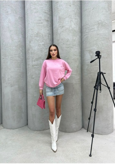 Düz Renk Kadın Sweatshirt Pembe