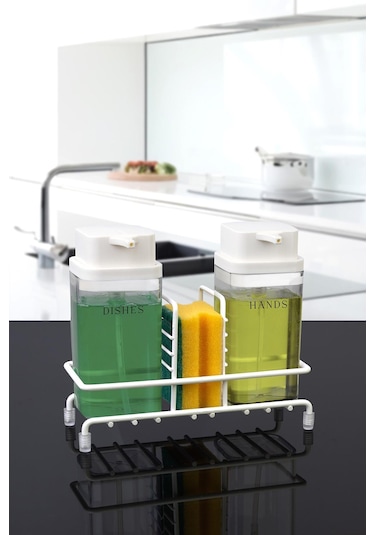 Okyanus Home Beyaz Deluxe Kare Standlı 2'li Şeffaf Sıvı Sabunluk