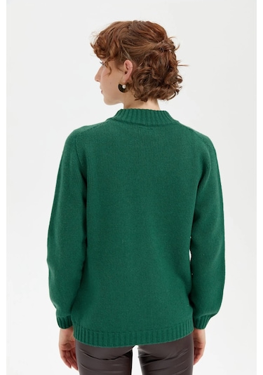 Desen Triko Kadın Dik Yaka Dikişsiz Önü Saç Örgülü Yün Hırka 24268 Ö. Başı Ö. Başı Yeşil
