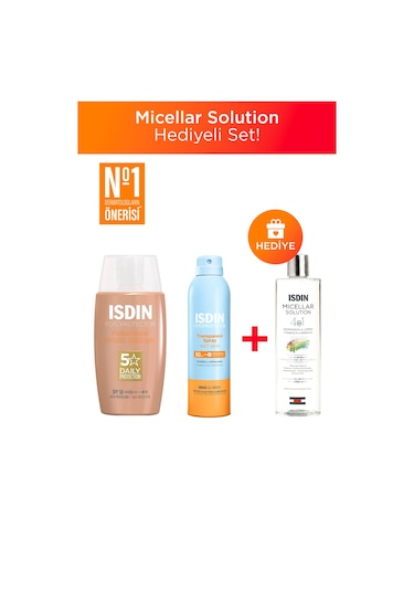 Isdin Fusion Water Magic Color Medium Spf50 + Wet Skin Transparent Spray - Micellar Solution Hediye
