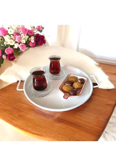 Tepsi Seti Metal Kulplu Çay Tepsisi Kahve Tepsisi Sunum Kahvaltı