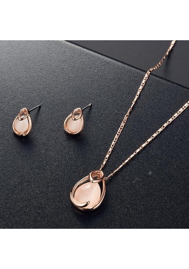 Su Damlası Şekli Sahte Opal Kolye Kolye Küpe Düğün Gelin Takı Seti Çok Renkli