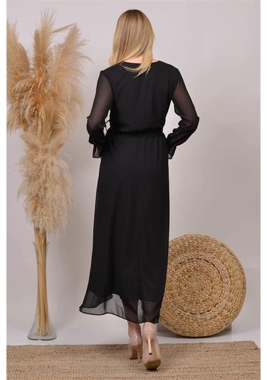 Kadın Beyaz Baby Shower Şifon Hamile Elbise Dphml003 Siyah