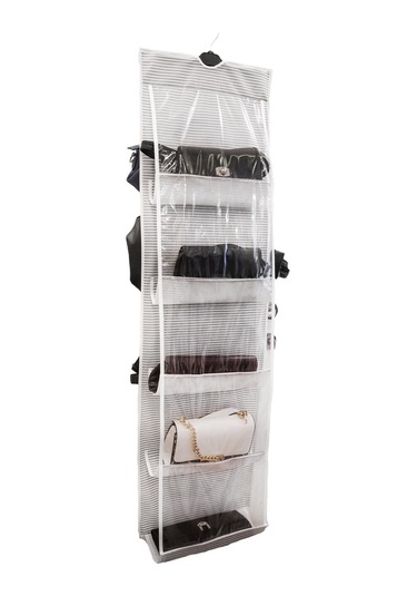 Çanta Saklama Düzenleyici Dolap İçi Çanta Askısı 10 Gözlü Şeffaf Pembe