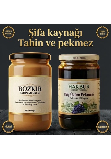 Bozkır Tahin Merkezi Muhteşem İkili Altın Susam Kavrulmuş Tahin 600gr-köy Üzüm Pekmezi 800gr Doğal&katkısız