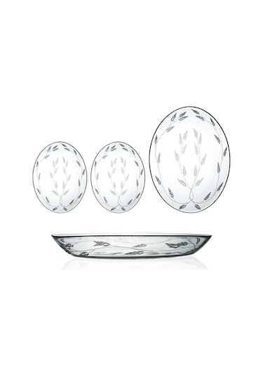 Decocia 3 Adet Oval Cam Salata Sunum Tabak Takımı Sürgün Desenli