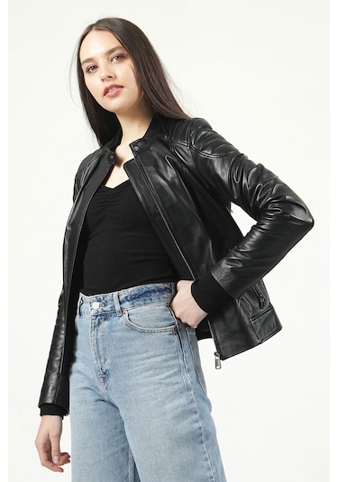 Dericlub Yb-2156 Gerçek Deri Kadın Mont Siyah
