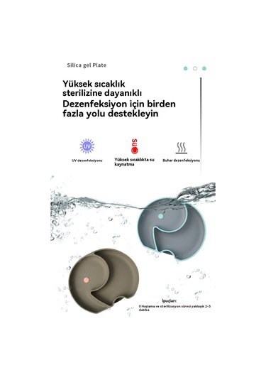 Jianfan Kapaklı Renkli Silikon Bebek Mama Tabağı Seti Bölmeli Koyu Mavi Koyu Mavi