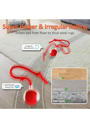 Pribor Kediler Ve Köpekler İçin Kuyruklu Etkileşimli Oyun Topu, İpli Usb Şarjlı 3 Modlu 1 Adet