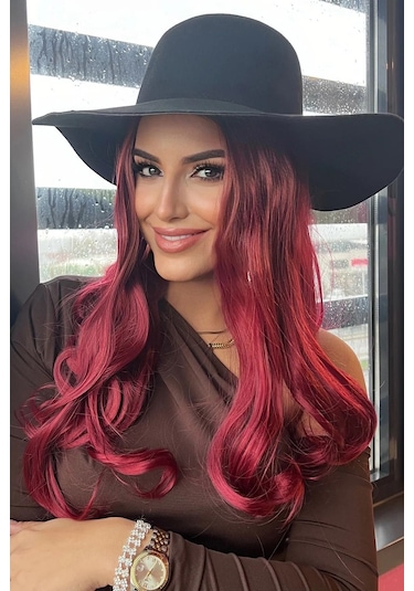 Caş Dekorasyon Isıya Dayanıklı Yarımay Çıt Çıt Saç - 39 - Şarap Kızıl - Dalgalı - 60 Cm - 110 Gr