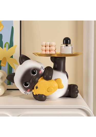 Homyl Reçine Kedi Anahtar Tepsisi Çok Amaçlı Masa Dekorasyonu 20,5 Cm X 13 Cm X 14 Cm