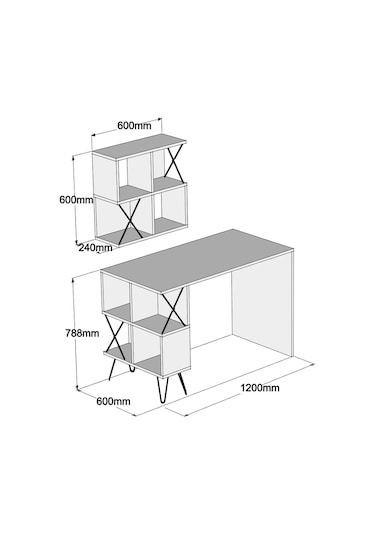 Variant Variant Extra Duvar Raflı Çalışma Masası - Krem
