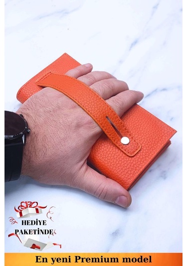 Telefon Bölmeli Unisex Turuncu Cüzdan Mıknatıslı Ve El Bantlı Büyük Paraportföy El Çantası Turuncu