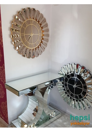 Güneş Gold Bronze Altın Bronz 85 Cm Dekoratif Aynalı Duvar Saati