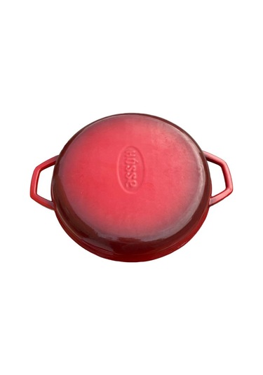 Hosse 28 Cm Yuvarlak Demir Döküm Grill Tava Çift Kulplu Kırmızı Kırmızı - Siyah