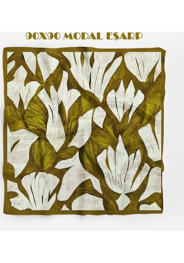 Mira Desen 94x94cm Viskon Modal Eşarp Haki