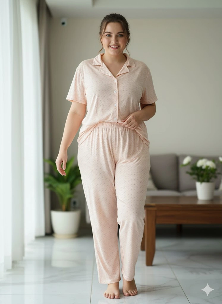 Kadın Düğmeli Pijama Takım Pembe