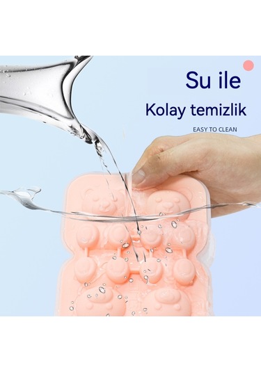 4'lü Ayıcıklı Silikon Buz Kalıbı Ev & Kafe İçin Açık Pembe