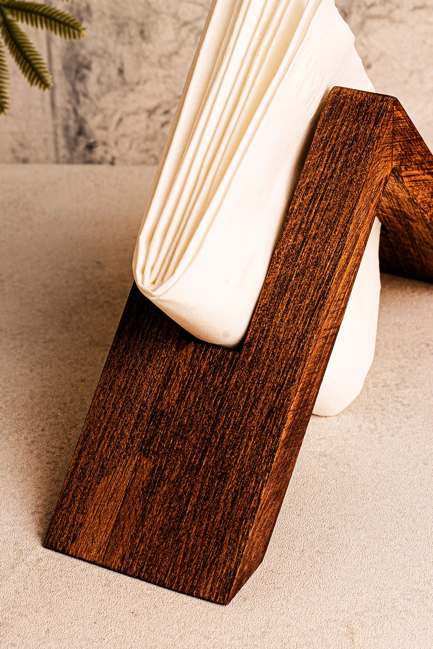 Snippy Elegante - Ahşap Dekoratif Peçetelik Filtre Kahve Süzgeç Standı Peçete Standı Kahverengi