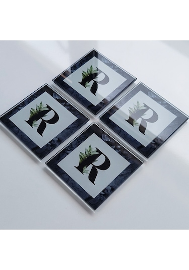 Decorita Cam Bardak Altlığı R Harfli Tasarım 4'lü Takım 10 x 10 CM Çok Renkli
