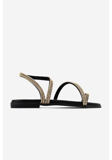 Valmenti Kadın Hakiki Deri Black/gold Düz Sandalet 1141 740 Bn Sndlt Y26 Black/gold Siyah - Altın
