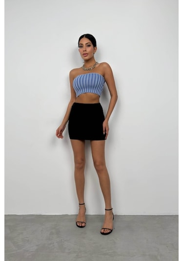 Straplez Fitilli Crop Mavi