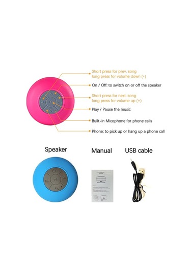 Taşınabilir Kablosuz Su Geçirmez Mini Bluetooth Hoparlör, Duş Ve Araç İçin Yapışkan Tasarım, Type-c Şarj, Mikrofonlu.