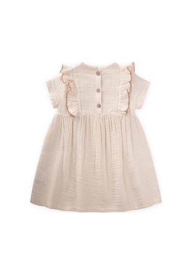 Cigit Etnik Süzene Nakışlı Organik Elbise 1-7 Yaş Naturel Krem