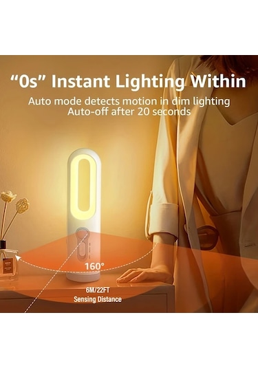 Brightnova 1pc Led Fener Gece Lambası Hareket Sensörlü Usb Şarjlı Taşınabilir Yatak Odası Okuma Kamp Acil Durum Altın