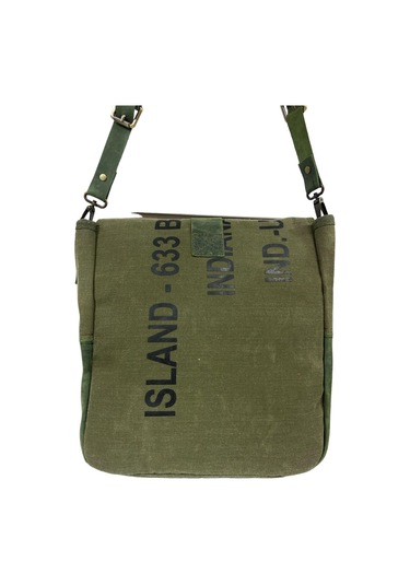 Vintage Baskılı Su Geçirmez Kanvas Deri Unisex Postacı Omuz Çantası 29 Cm X 30 Cm Haki