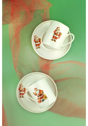 Santa Joy İki Kişilik Porselen Kahve Fincan Takımı Beyaz