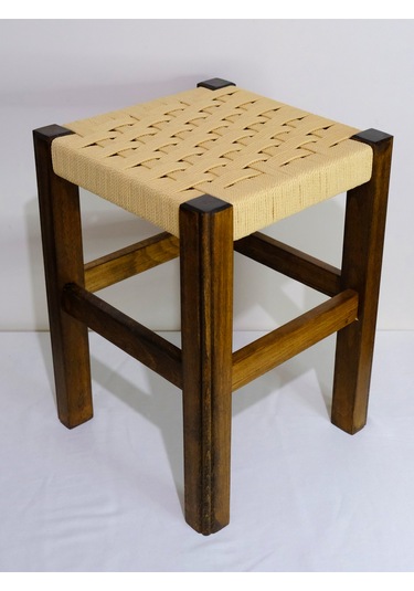 El Yapımı Ahşap Örmeli Hasır Tabure 40 Cm Şık Ve Zarif Tasarım Ceviz