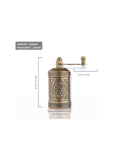 Antik Zamak Karabiber El Değirmeni Öğütücü Grinder 8 Cm Kahverengi