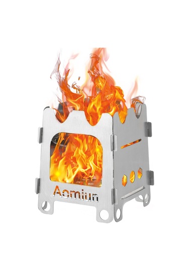 Youtek Aomiun Çelik Odun Fırını - Alkol Tepsili, İçine Katlanabilir, Hafif, Kamp Ve Bisiklet Turları İçin Hwl-06 Küçük Boy Gümüş