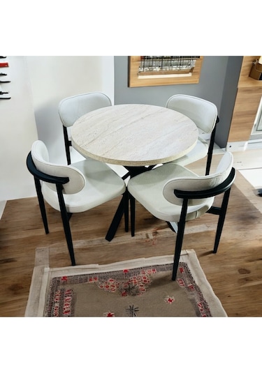 Yeliz Mutfak Masa Takımı 4 Kişilik Sarı Mermer Desenli Yeliz003 Beyaz