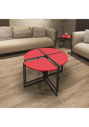 Wrkspc Vidasız Kolay Kurulum Yonca Yuvarlak Zigon Sehpa - Kırmızı