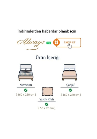 Always Ranforce Kare Tek Kişilik Nevresim Takımı