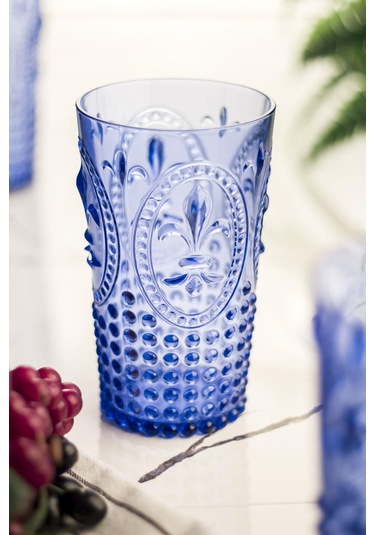 Akrilik Mavi 6'lı Uzun Bardak & Su Meşrubat Bardağı 750 Ml Büyük Boy & Cam Değildir