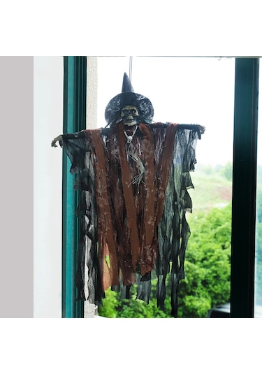 Wezone Korkunç Sesli Ve Kırmızı Gözlü Asılı Hayalet Dekoru - Parti, Bar, Korku Evi İçin Kahverengi