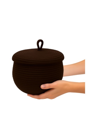 Mutfak, Banyo Ve Ev İçin Halat Hasır Sepet 17x21 Cm Kapaklı Saklama Sepeti Honeypot Kahverengi